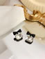 Fashion Black Square Transparent Brass Square Diamond Bow Stud Earrings