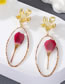 Fashion Red Rose Alloy Dried Flower Oval Flower Stud Earrings