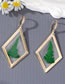 Fashion Green Preserved Flower Geometric Diamond Stud Earrings