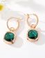 Fashion Lake Blue Gemstone Earrings Alloy Square Treasure Earrings