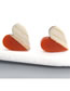 Fashion Orange Heart Resin Wood Stitching Heart Stud Earrings