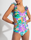 Fashion [single Swimsuit] Blue Purple Print Blend Print Cutout Swimsuit
