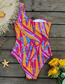 Fashion Yellow Background Powder Blue Print Polyester Print Lace-up One-shoulder Swimsuit