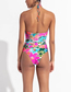 Fashion Pink And Blue Flowers On White Polyester Print Cutout One Piece Swimsuit