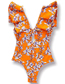 Fashion Orange Bottom Purple Flower Polyester Print Cutout One Piece Swimsuit