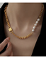 Fashion Gold Titanium Steel Pearl Beads And Chain Gold Lock Necklace