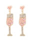 Fashion Pink Alloy Diamond And Pearl Champagne Goblet Stud Earrings
