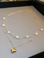 Fashion Gold Geometric Pearl Heart Double Necklace