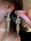 Fashion Blue Gradient Crystal Bow Fringe Drop Earrings