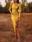 Fashion Yellow Satin V-neck Pleated Dress