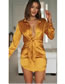 Fashion Yellow Satin Lapel Lace-up Dress