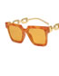 Fashion Solid Brown Whole Tea Metal Large Frame Square Cutout Sunglasses