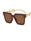 Fashion Solid Brown Whole Tea Metal Large Frame Square Cutout Sunglasses