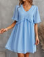 Fashion Light Blue Chiffon V-neck Ruffle Dress