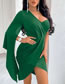 Fashion Green Solid Color One Shoulder Long Sleeve Slit Dress