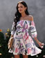 Fashion Pink One-shoulder Printed Waist Dress