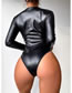 Fashion Black Polyester Tie Cutout Leather One Piece