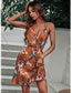 Fashion Orange Geometric Print V-neck Slip Dress
