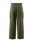 Fashion Army Green Blend Multi-pocket Lace-up Straight-leg Trousers