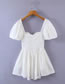Fashion White Solid Color Belted Square Neck Dress