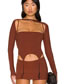 Fashion Brown Polyester Long-sleeved Blouse Suspender Skirt Suit