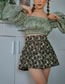 Fashion Green Polyester Puff Sleeve Crinkled Cropped Top