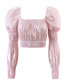 Fashion Pink Polyester Puff Sleeve Crinkled Cropped Top