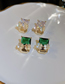 Fashion Green Brass Set Square Zirconia Flower Stud Earrings
