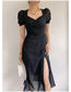 Fashion Black Chiffon Placket Slit Dress