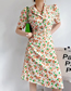 Fashion Beige Geometric Print Lapel Dress