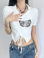 Fashion White Lapel Puff Sleeves Butterfly Print Short Sleeves