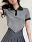 Fashion Grey Contrast Lapel Buttoned Irregular Short Sleeves