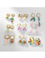 Fashion 6# Titanium Steel Glazed Flower Heart Asymmetric Earrings