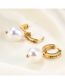 Fashion Gold Color Titanium Steel With Zirconium Pearl Round Earrings