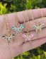 Fashion 2# Pink Bronze Zirconium Oil Drop Butterfly Necklace