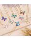 Fashion 8# Light Purple Titanium Steel Glass Gradient Butterfly Necklace