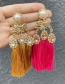 Fashion Red Alloy Diamond Pearl Waterdrop Tassel Stud Earrings