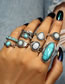 Fashion Silver Alloy Set Turquoise Engraved Feather Ring Set