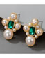 Fashion Gold Alloy Set Square Diamond Pearl Stud Earrings