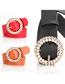 Fashion Pink Wide Leather Belt With Diamond And Pearl Round Buckle