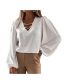 Fashion White Solid Color V-neck Long Sleeve Shirt