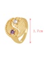 Fashion Purple Bronze Zircon Tai Chi Waterdrop Ring