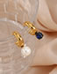 Fashion Gold Color Stainless Steel Sapphire Zirconium Pearl Earrings