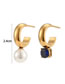 Fashion Gold Color Stainless Steel Sapphire Zirconium Pearl Earrings
