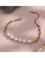 Fashion Gold Color Stainless Steel Paperclip Chain And Pearl Bracelet
