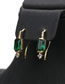 Fashion Green Diamond Brass Gold Plated Earrings With Square Diamonds