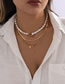 Fashion Silver Alloy Pearl Beaded Snake Bone Chain Ot Buckle Multilayer Necklace