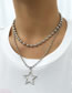 Fashion Silver Alloy Openwork Pentagram Round Bead Double Layer Necklace