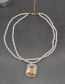 Fashion Yellow Pearl Beaded Square Diamond Double Necklace