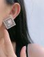 Fashion Silver Alloy Diamond And Pearl Square Stud Earrings